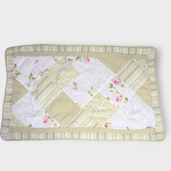 2 Croscill Cecilia King Shams Roses and Eyelet Lace Cottage Patchwork 86"x18" - Picture 3 of 8